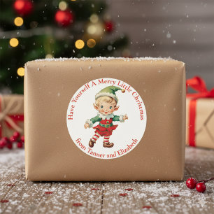 Fröhliche Weihnachten Elf individuell Runder Aufkleber