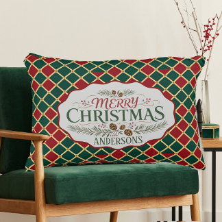Fröhliche Weihnachten Familienname Tartan Karo Vin Dekokissen