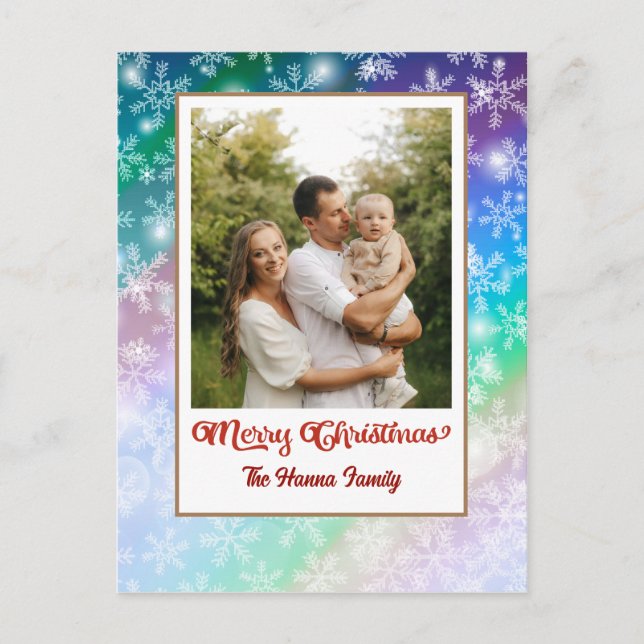 Fröhliche Weihnachten Farbenfrohe Schneeflocken Fo Postkarte (Vorderseite)