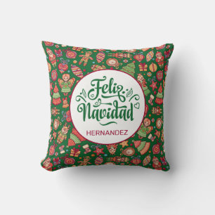 Fröhliche Weihnachten Folk Art Grüne Personalisier Kissen