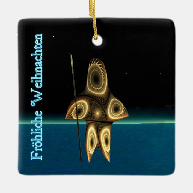 Frohliche Weihnachten - Fraktal Inuit Hunter Keramikornament (Vorderseite)