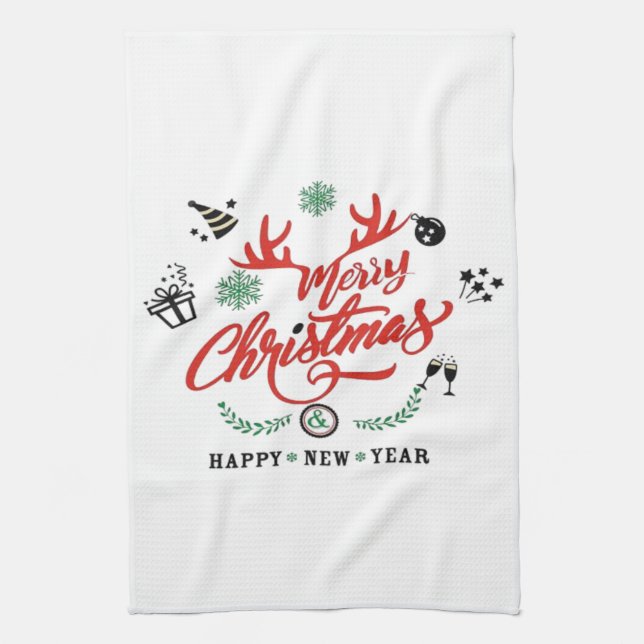 Fröhliche Weihnachten - Frohes Neues Jahr Geschirrtuch (Vertikal)