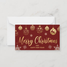 fröhliche Weihnachten goldene Ornamente Schneefloc Mitteilungskarte