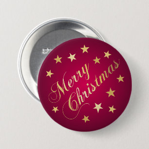 Fröhliche Weihnachten Goldtöne Sterne Burgund Heit Button