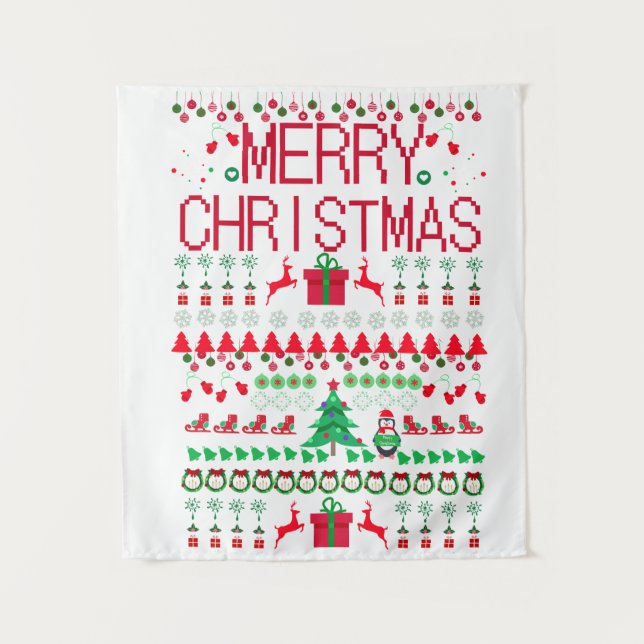 Fröhliche Weihnachten "Häßlicher Pullover" Design Wandteppich (Vorderseite)