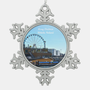 Fröhliche Weihnachten Helsinki, Finnland Schneeflocken Zinn-Ornament