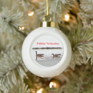 Fröhliche Weihnachten - Honker - Kanadagänse Keramik Kugel-Ornament