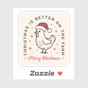 Fröhliche Weihnachten Huhn lustiger Bauernhof rote Aufkleber