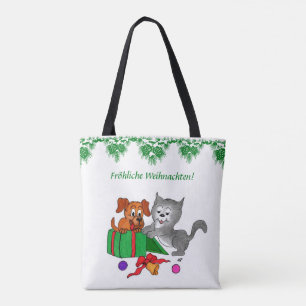 Fröhliche Weihnachten, Hund und Katze auf Deutsch Tasche