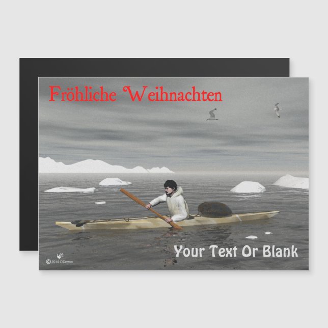 Fröhliche Weihnachten - Inuit Kayak Magnetkarte (Vorne/Hinten)
