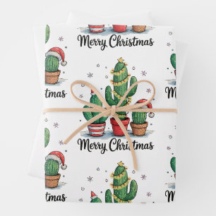 Fröhliche Weihnachten Kaktus Baum Festliche Xmas L Geschenkpapier Set