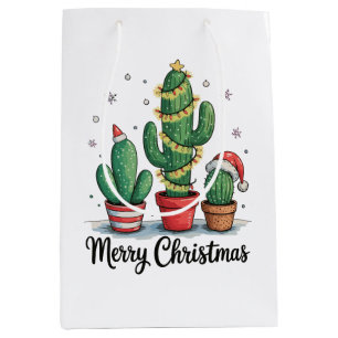 Fröhliche Weihnachten Kaktus Baum Festliche Xmas L Mittlere Geschenktüte