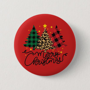 Fröhliche Weihnachten Karo & Tierdruck Bäume Button