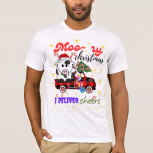 Fröhliche Weihnachten Kuh im Karo-LKW Weihnachtsde T-Shirt