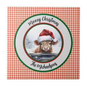 Fröhliche Weihnachten Lustige Highland-Kuh Rot Gin Fliese