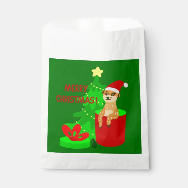 fröhliche Weihnachten meerkat santa lustig Geschenktütchen (Vorderseite)
