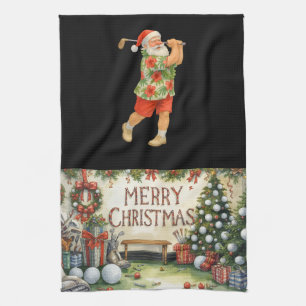 Fröhliche Weihnachten mit Santa Golfen Geschirrtuch