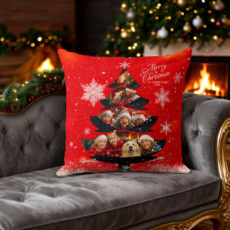 Fröhliche Weihnachten mit Schnee Familienfoto Baum Kissen