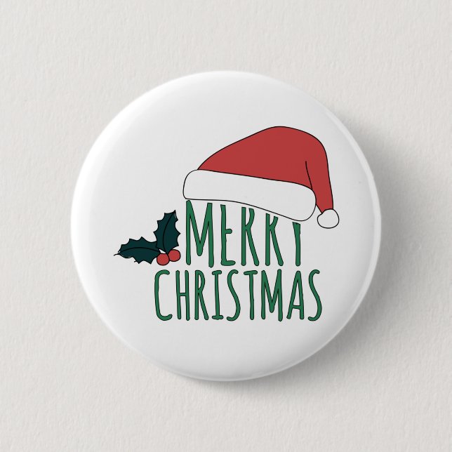 fröhliche Weihnachten mit Weihnachtsmannmütze Button (Vorderseite)