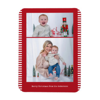 Fröhliche Weihnachten Multi-Foto gestreifte rote F Magnet