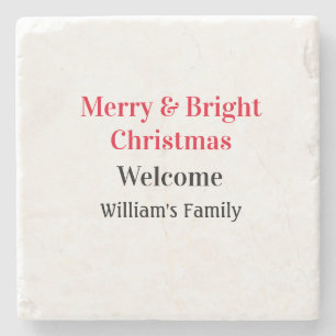 Fröhliche Weihnachten Name der Familie Willkommen  Steinuntersetzer