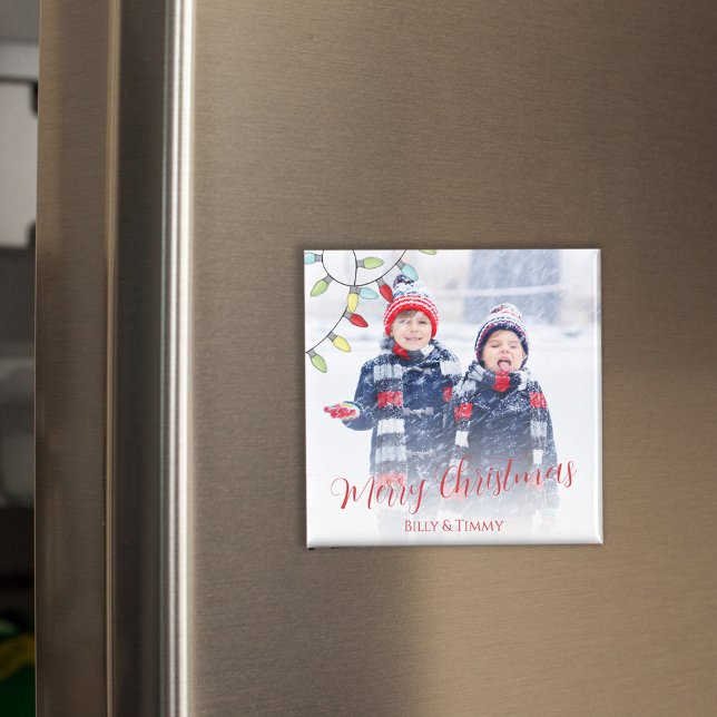 Fröhliche Weihnachten Niedliche Streichlichter Magnet (Merry Christmas whimsical colorful lights photo magnet)