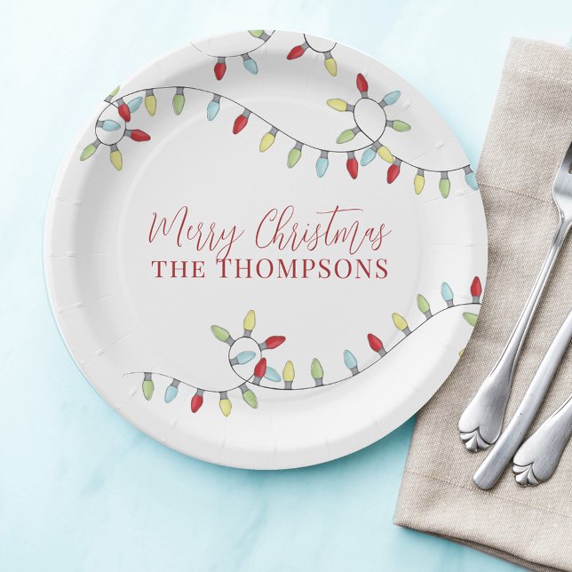 Fröhliche Weihnachten Niedliche Streichlichter Pappteller (Merry Christmas Calligraphy Script with simple block-style lettering. )