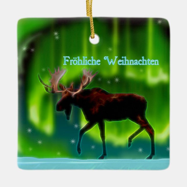 Frohliche Weihnachten - Nordlichtmoose Keramikornament (Vorderseite)