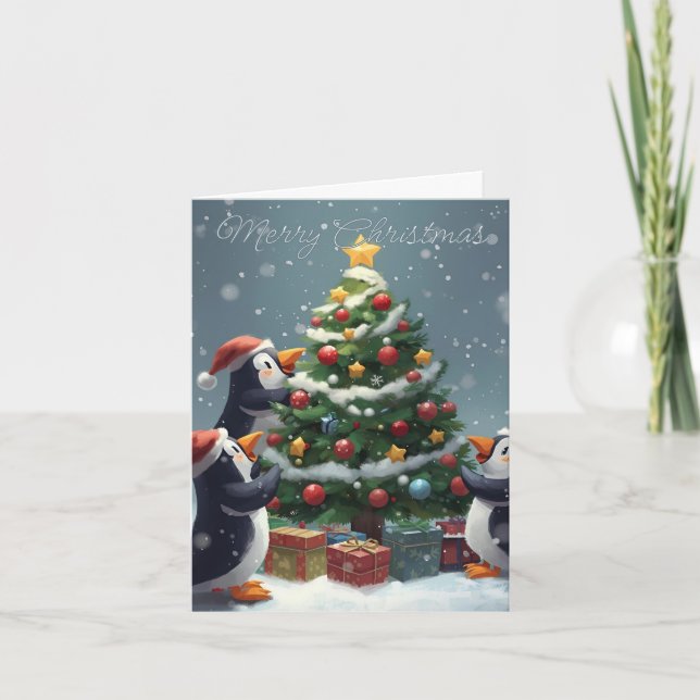 Fröhliche Weihnachten Pinguin-Feier Weihnachtskart (Vorderseite)