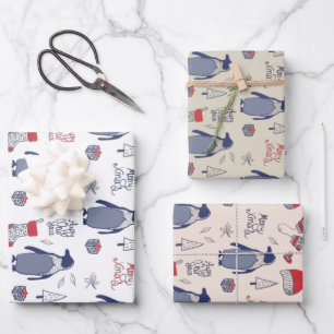 Fröhliche Weihnachten Pinguin Weihnachtsmützen Han Geschenkpapier Set