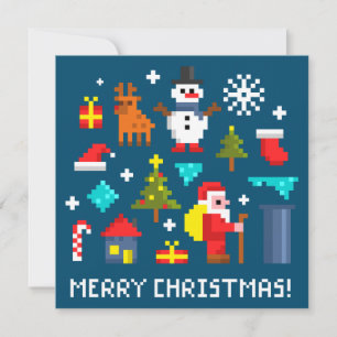 Fröhliche Weihnachten Pixel-Cartoons Karte