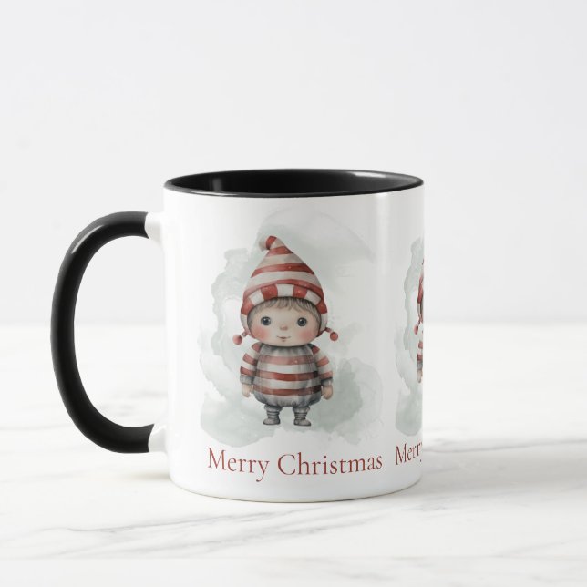 Fröhliche Weihnachten Pixie Red White Watercolor E Tasse (Links)