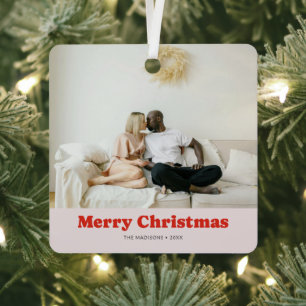 Fröhliche Weihnachten Retro Spielerei Serif Foto Ornament Aus Metall