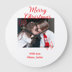 Fröhliche Weihnachten Retro-Weihnachtsbaum Kinderf Große Wanduhr