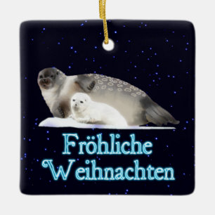 Fröhliche Weihnachten - Ringelrobbe Keramikornament