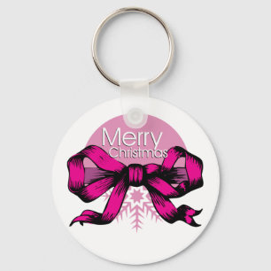 Fröhliche Weihnachten Rosa Schleife Schlüsselanhänger