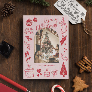 Fröhliche Weihnachten Rot Süße Handgezeichnete Kri