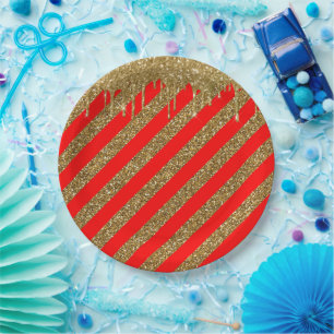 Fröhliche Weihnachten - Roter Glitzer Pappteller