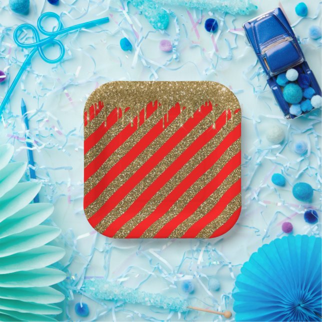 Fröhliche Weihnachten - Roter Glitzer Pappteller (Party)