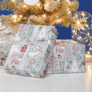 Fröhliche Weihnachten Santa Baum Handgezeichnetes Geschenkpapier