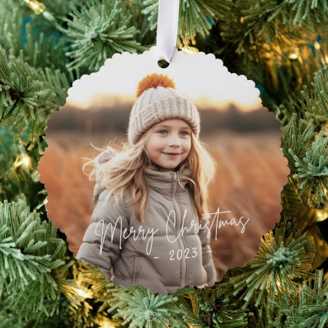 Fröhliche Weihnachten schlichte Foto Pine grün Ornament Karte (Insitu (Baum))