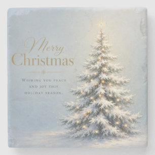 Fröhliche Weihnachten Schneeige Kiefer Steinuntersetzer