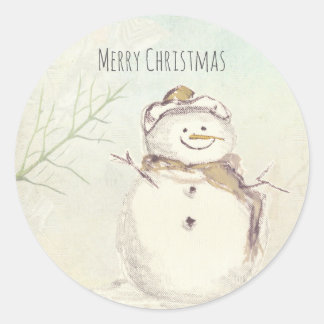 Fröhliche Weihnachten Schneemann Schneeflocken Win Runder Aufkleber