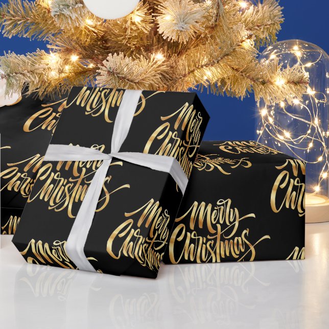 Fröhliche Weihnachten, schwarz und golden Geschenkpapier (Feiertage)