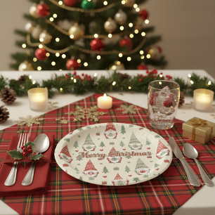 Fröhliche Weihnachten Skandinavischer Gnom Papier  Pappteller