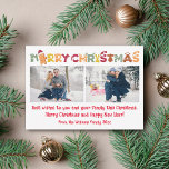 fröhliche Weihnachten Spaß Kalligrafie 2 Fotos Col Mitteilungskarte<br><div class="desc">elegante fröhliche Weihnachten bunte lustige Kalligraphie zwei Fotos Collage Urlaubskarte,  custom.</div>