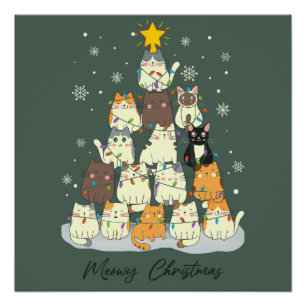 Fröhliche Weihnachten — Süßer Katzenbaum Poster
