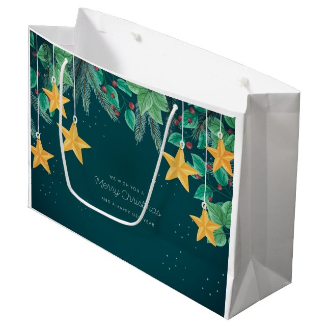 Fröhliche Weihnachten und glückliches Neues Jahr F Große Geschenktüte (Vorderseite Schrägansicht)