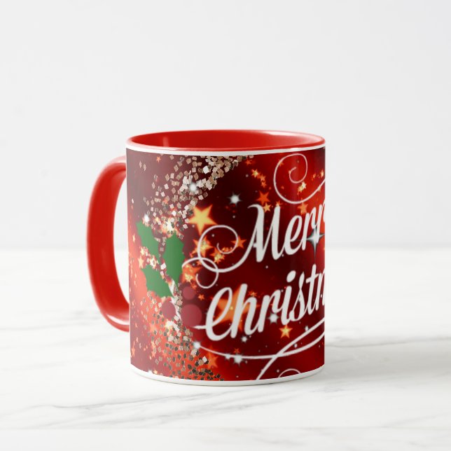 Fröhliche Weihnachten, urlaubserrote Tasse (Vorderseite Links)