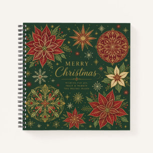 Fröhliche Weihnachten Verzierte Poinsettie-Mandala Notizbuch